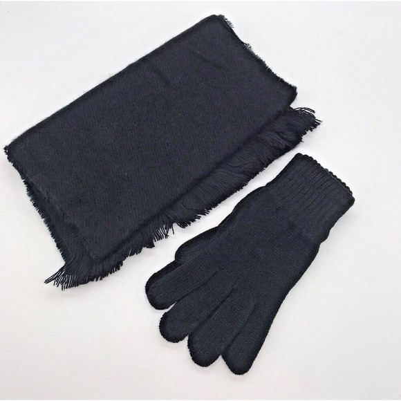 Vintage Bill Blass Matching Black Acrylic Muffler and Gloves Set Womens OSFM NOS - Picture 1 of 7